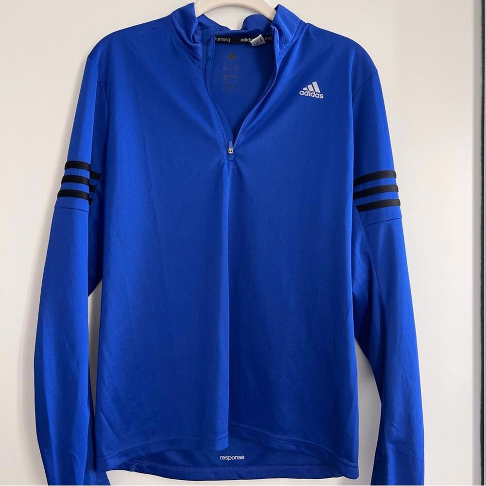 Adidas Royal Blue Half-Zip Top with Black Stripes